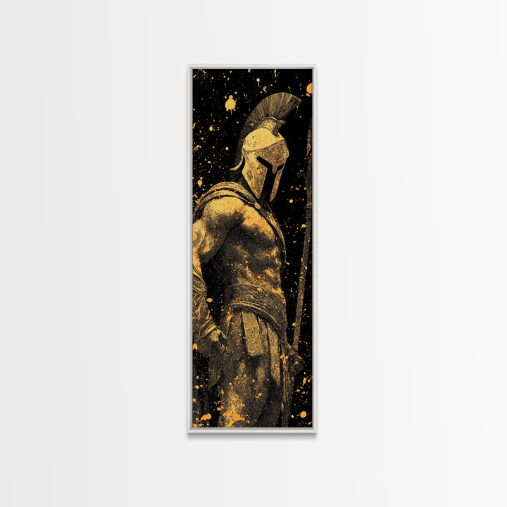 Spartan Warrior Gold Canvas Print, Ancient Greek Soldier Wall Art, Real Wood Frame, Gladiator Decor For Home Office