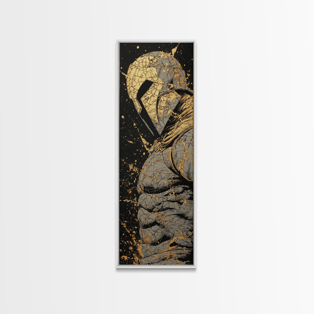 Ancient Spartan Warrior Gold Canvas Print, Greek Hoplite Wall Art, Real Wood Frame, Gold Gladiator Inspired Home Decor