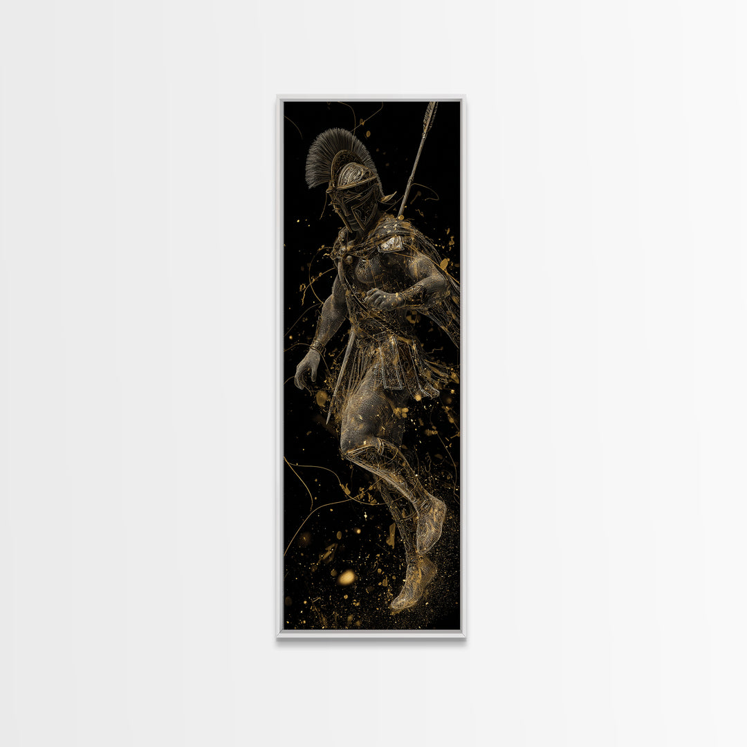 Spartan Helmet Warrior Gold Canvas Art, Ancient Greek Soldier Wall Print, Real Wood Frame, Gold Warrior Mythology Home Decor