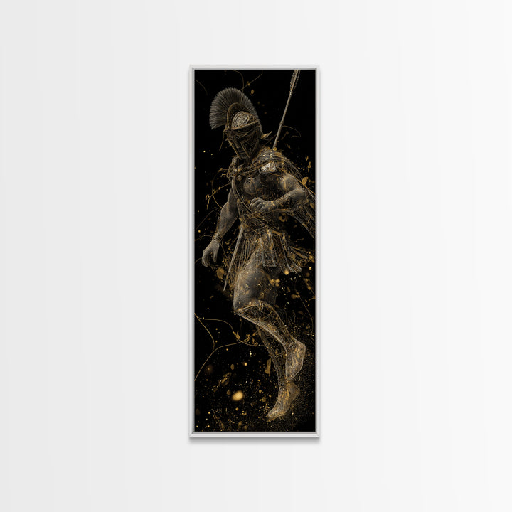 Spartan Helmet Warrior Gold Canvas Art, Ancient Greek Soldier Wall Print, Real Wood Frame, Gold Warrior Mythology Home Decor