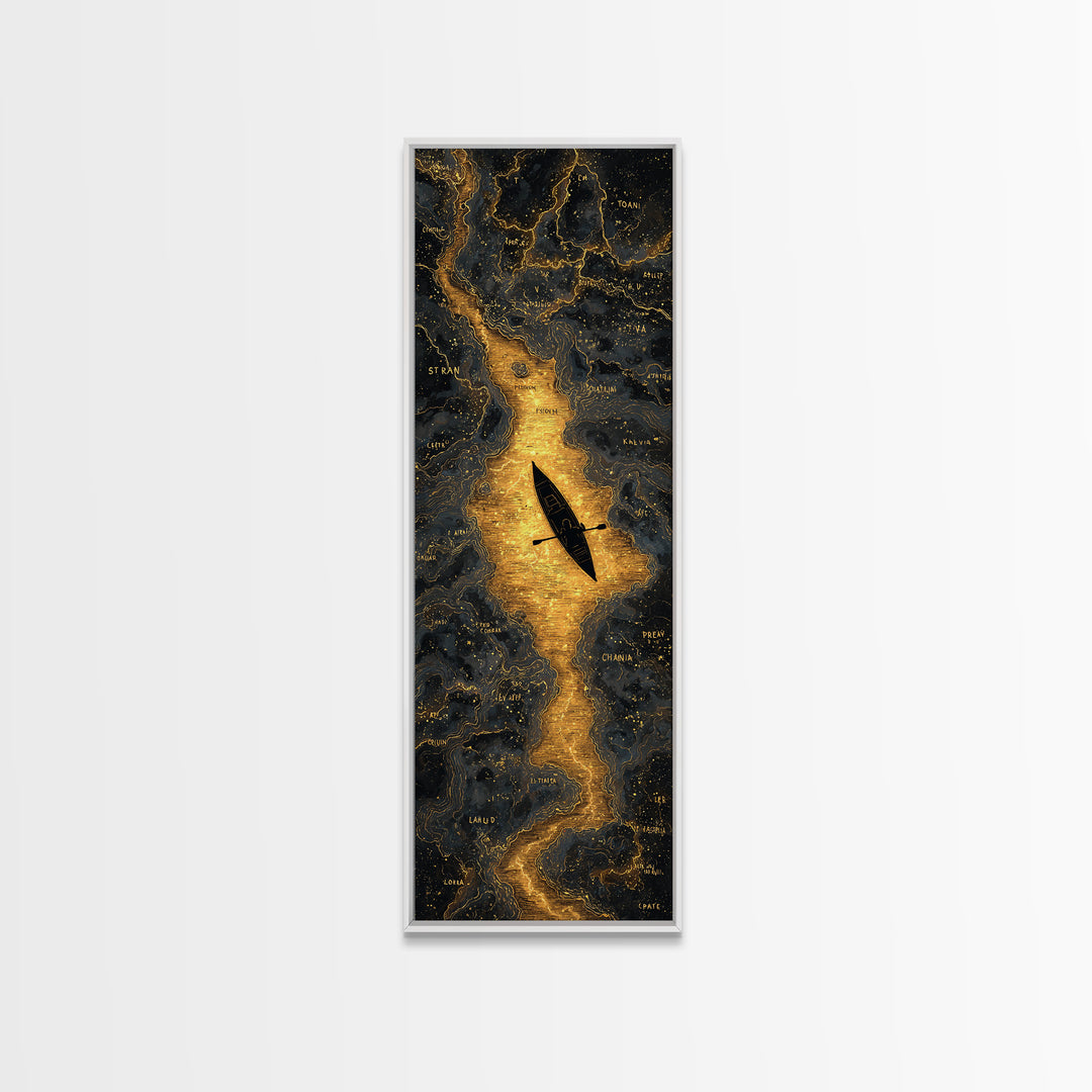 Rowing A Boat Through Hades The Underworld, Gold Canvas Wall Art, Canvas Print, Canvas Art, Man Cave Decor, Office Decor, Gift For Him