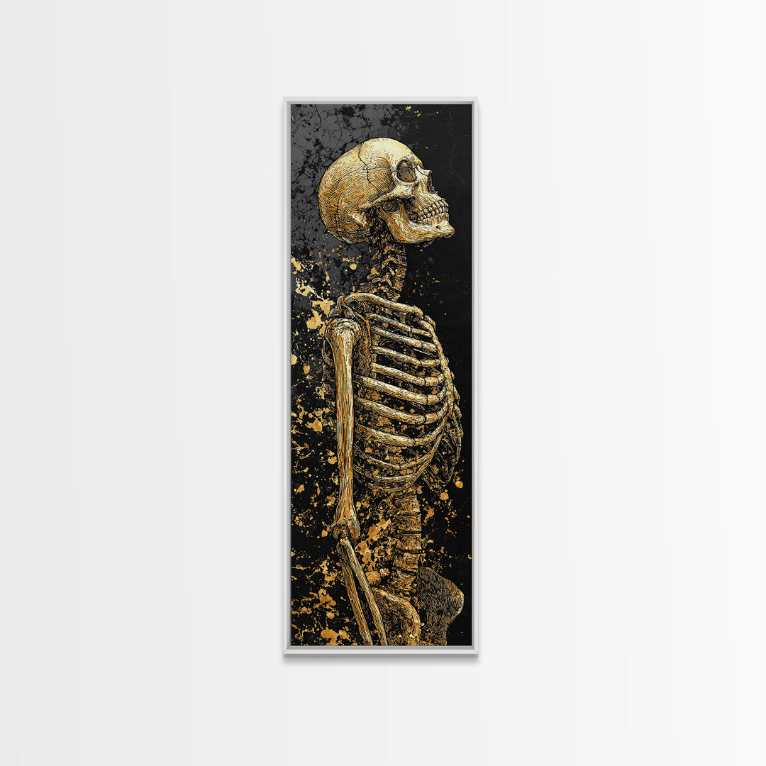 Skeleton Warrior Gold Canvas Print, Gothic Anatomy Wall Art, Real Wood Frame, Gold Skeleton Decor For Dark Home Aesthetic