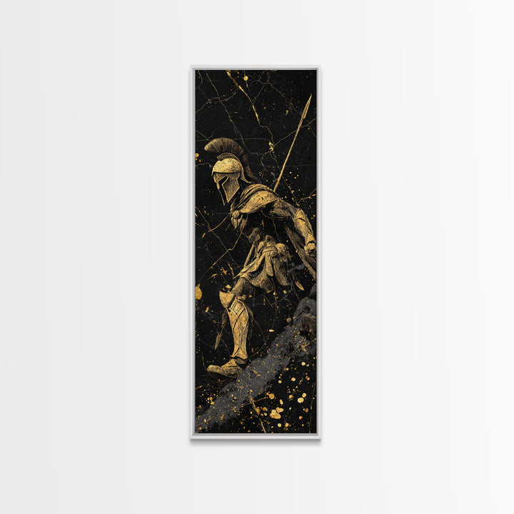 Black and Gold Spartan Soldier, Framed Wall Art, Gold, Canvas Gold Wall Art, Wood Frame Art, Man Cave Wall Art, Gift For Him