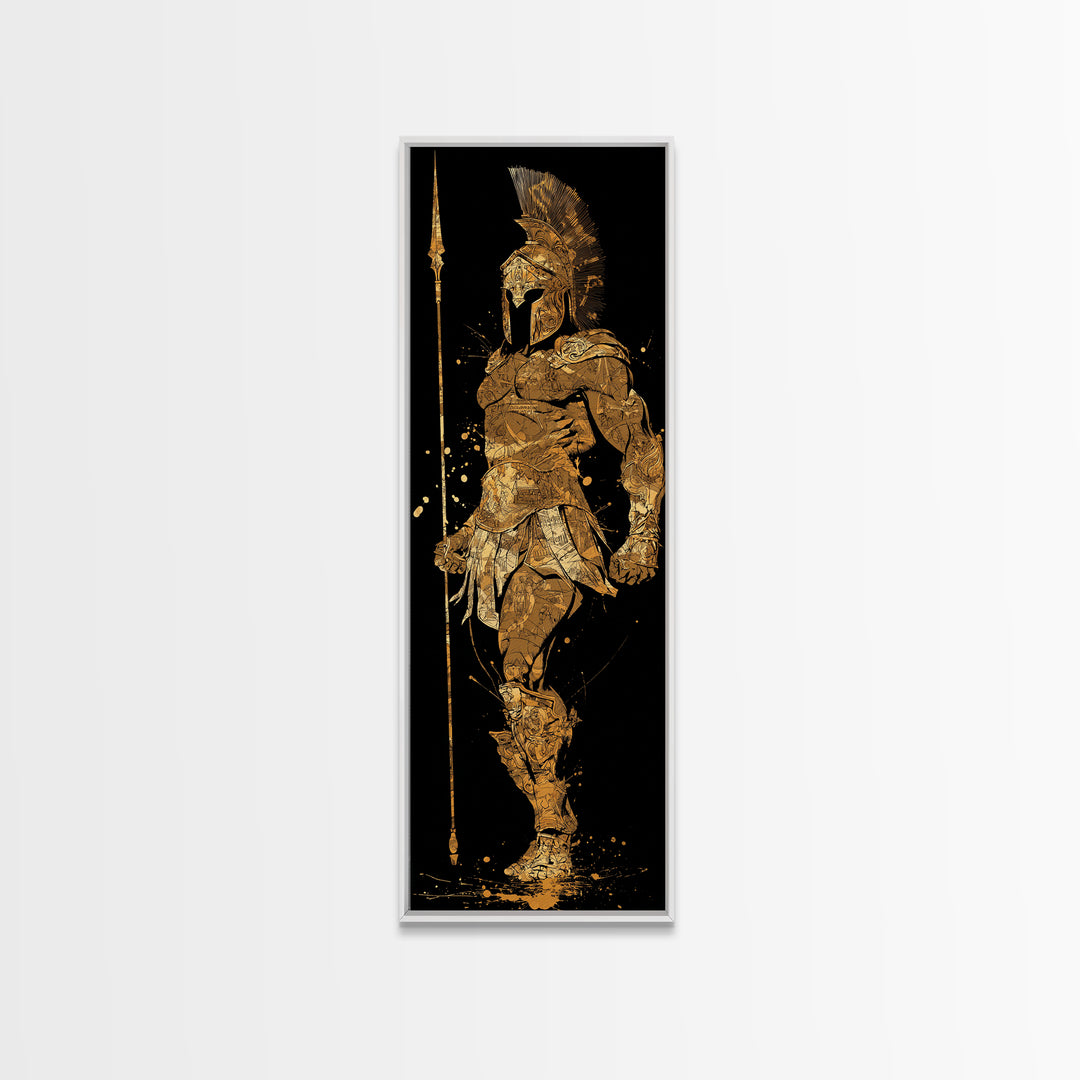 Gold Canvas Print, Spartan Hoplite Warrior Art, Ancient Greece Wall Decor, Real Wood Frame