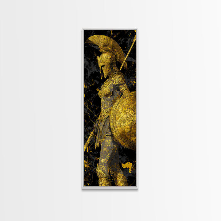 Gold Canvas Art, Athena Warrior Goddess Print, Shield And Sword Wall Decor, Real Wood Frame Decor