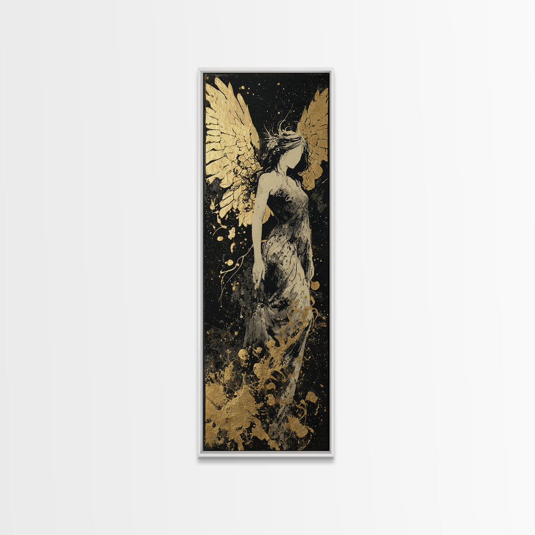 Gold Canvas Art, Eos Winged Goddess Print, Mythology Angelic Wall Decor, Real Wood Frame Greek Artwork
