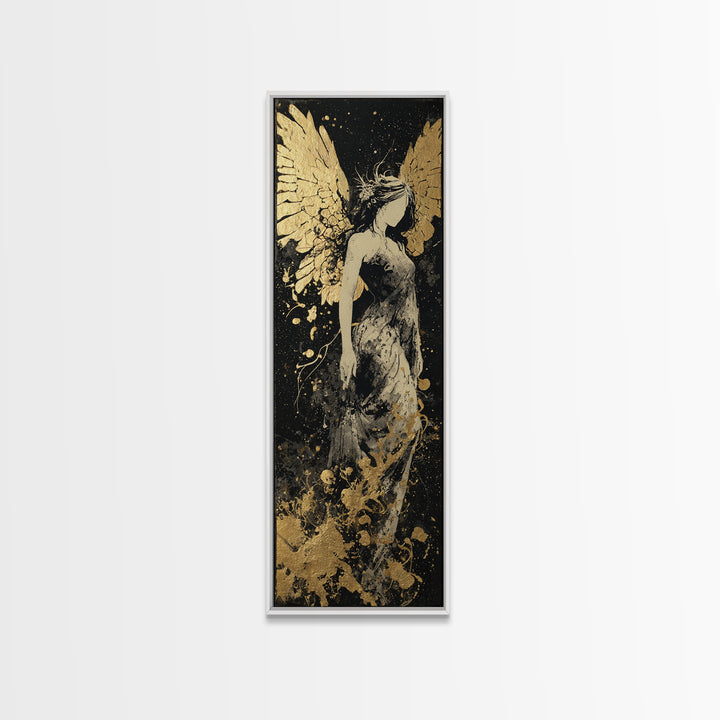 Gold Canvas Art, Eos Winged Goddess Print, Mythology Angelic Wall Decor, Real Wood Frame Greek Artwork