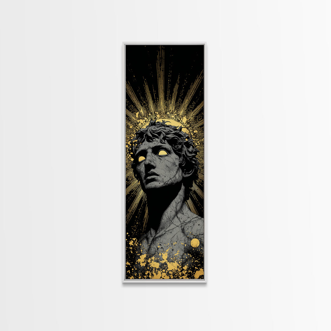 Helios Greek God Gold Canvas Print, Sun God Mythology Art, Radiant Ancient Decor, Real Wood Framed Gold Print