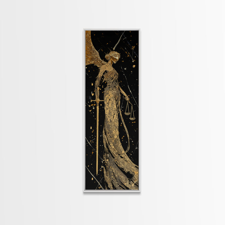 Nemesis Goddess Gold Canvas Print, Divine Justice Wall Art, Greek Mythology Decor, Real Wood Framed Gold Print