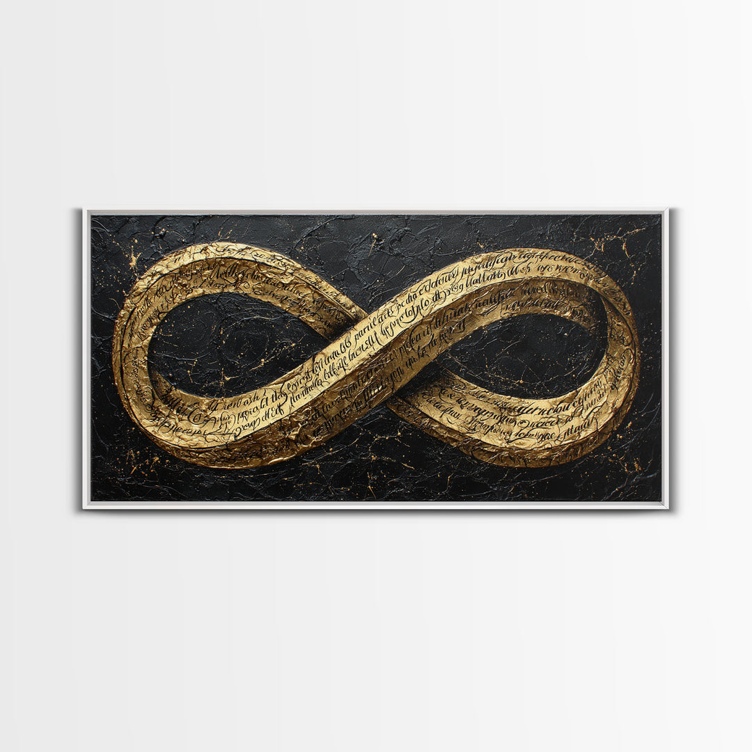 Infinity Symbol With Script, Gold Canvas Art, Real Wood Frame, Elegant Wall Decor, Modern Abstract Artwork
