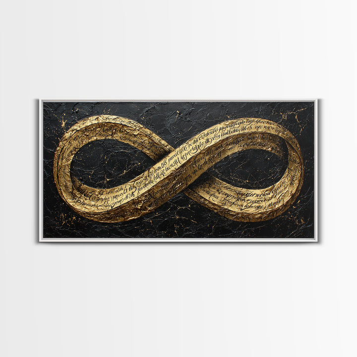 Infinity Symbol With Script, Gold Canvas Art, Real Wood Frame, Elegant Wall Decor, Modern Abstract Artwork