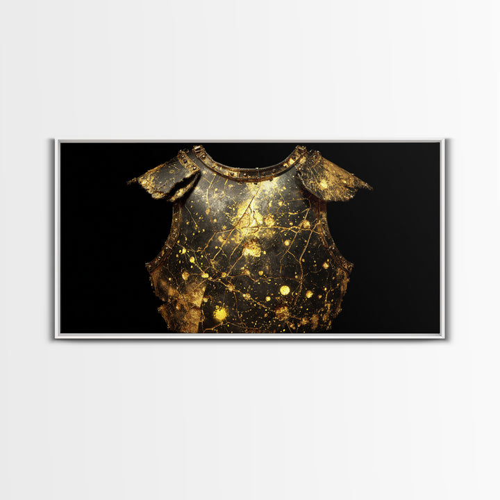 Golden Armor Breastplate, Gold Canvas Print, Real Wood Frame, Medieval Warrior Decor, Historical Art Print