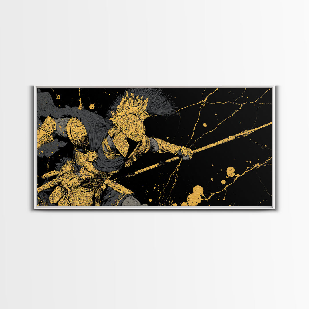 Ares God Of War In Battle Armor, Gold Canvas Print, Fierce Greek Mythology Wall Art, Bold Classical Warrior Home Decor
