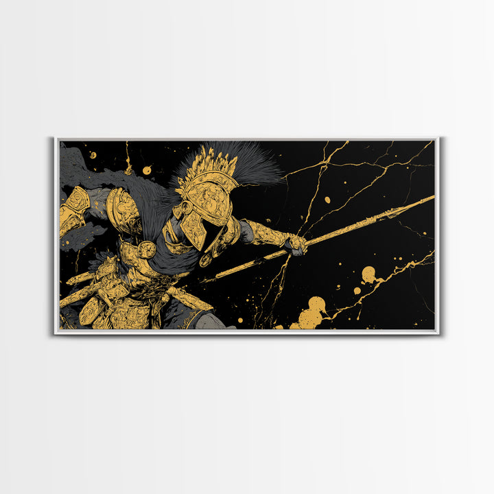Ares God Of War In Battle Armor, Gold Canvas Print, Fierce Greek Mythology Wall Art, Bold Classical Warrior Home Decor