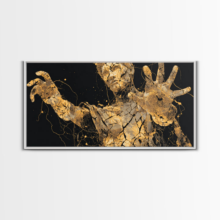 Gold Canvas Art, Colossus Greek Titan, Mythological Warrior Wall Decor, Black and Gold Canvas Print, Ancient Greece Home Accent