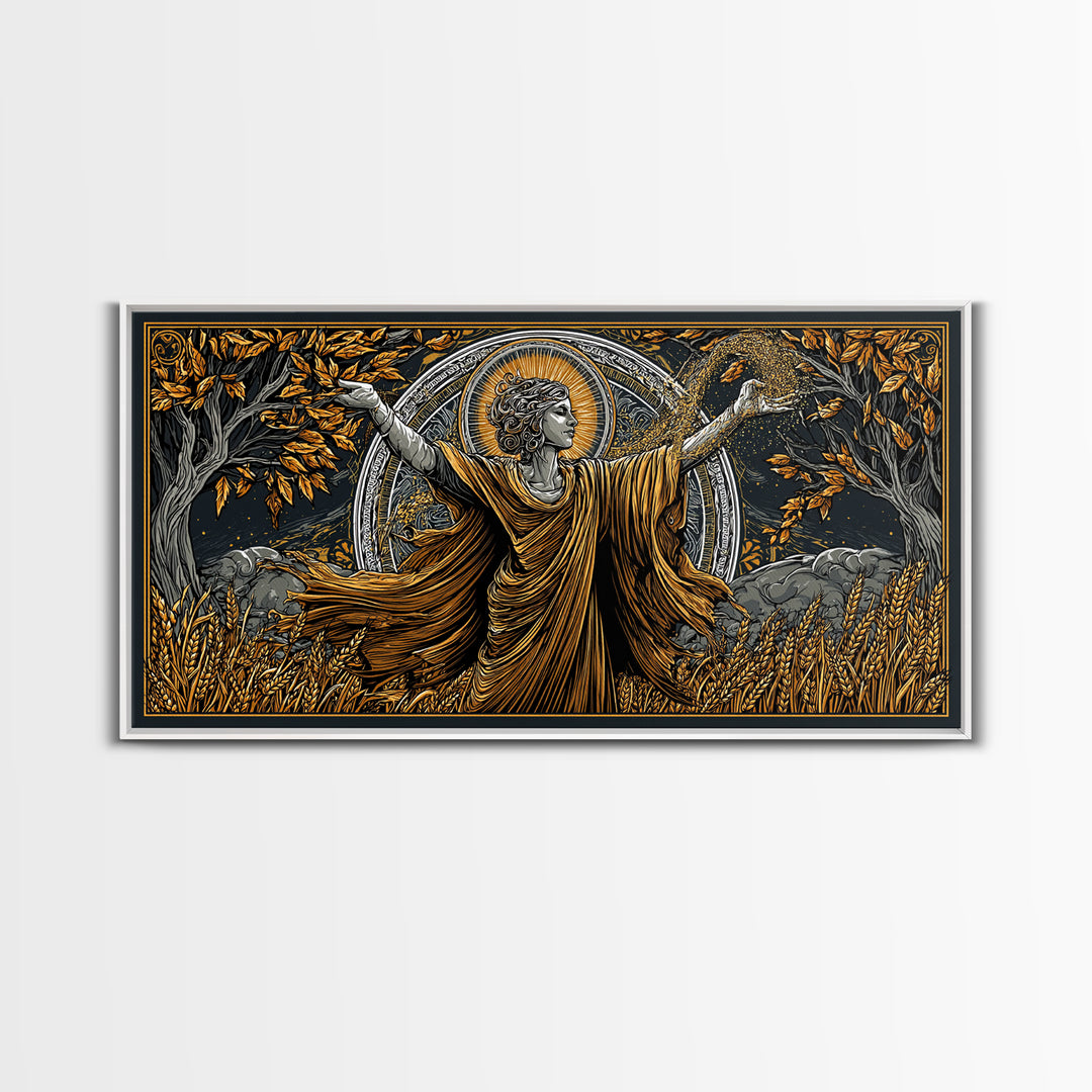 Gold Canvas Art, Demeter Goddess of Harvest, Greek Mythology Wall Decor, Ancient Agriculture Theme, Black and Gold Canvas Artwork