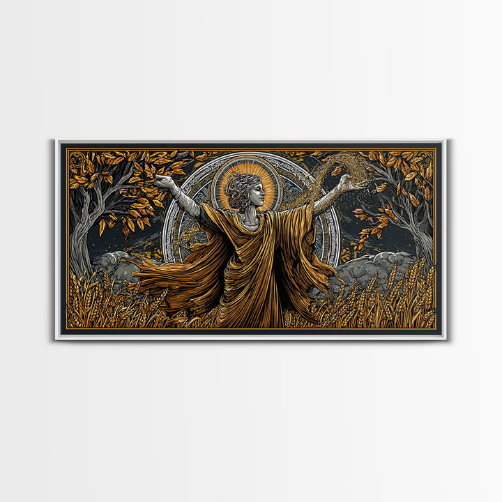 Gold Canvas Art, Demeter Goddess of Harvest, Greek Mythology Wall Decor, Ancient Agriculture Theme, Black and Gold Canvas Artwork