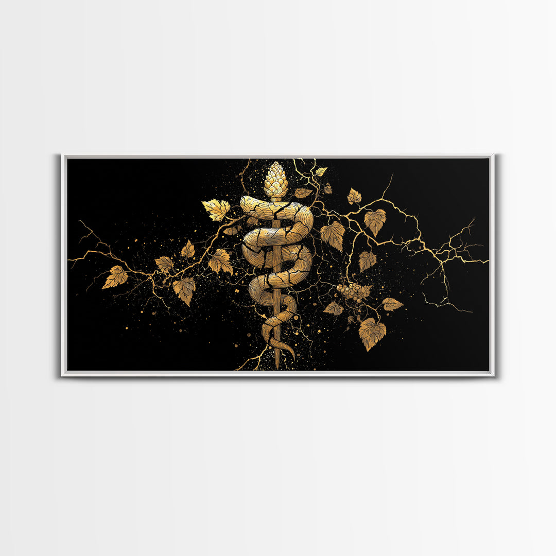 Gold Canvas Print, Dionysus with Grapes, Greek God of Wine Wall Decor, Ancient Myth Celebration Art, Black and Gold Artwork