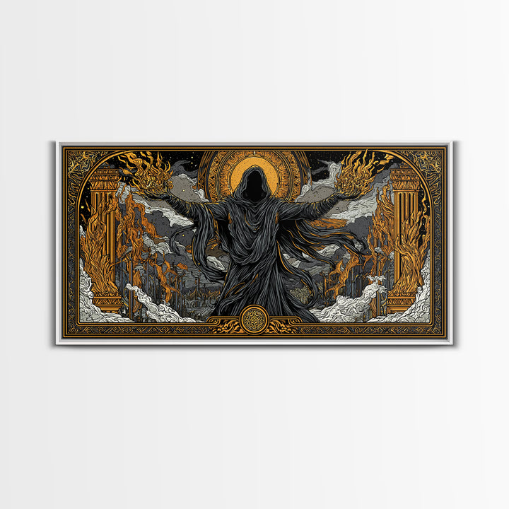 Gold Canvas Art, Erebus God of Darkness, Greek Primordial Deity Wall Scene, Ancient Myth Shadow Theme, Black and Gold Canvas Artwork