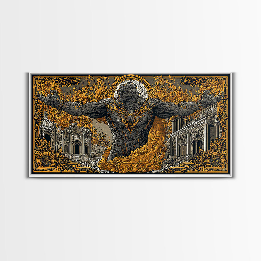 Erebus Gold Canvas Print, Mythical God Artwork, Ancient Greek Wall Art, Real Wood Frame, Luxury Canvas Home Decor, Gothic Style