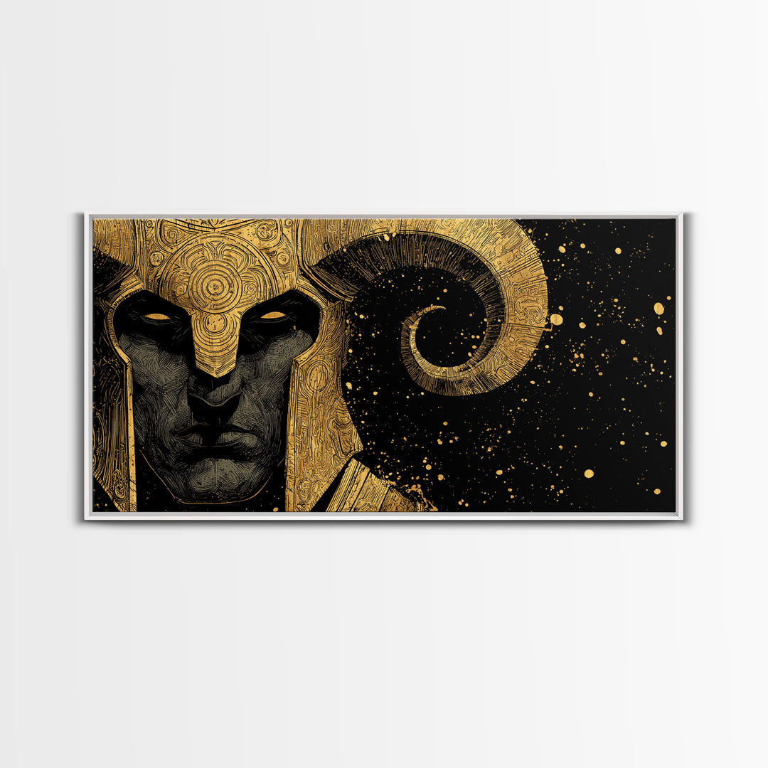 Hades Gold Canvas Art, Greek Mythology God of the Underworld, Dark Elegant Wall Decor, Mythical Warrior Artwork for Home