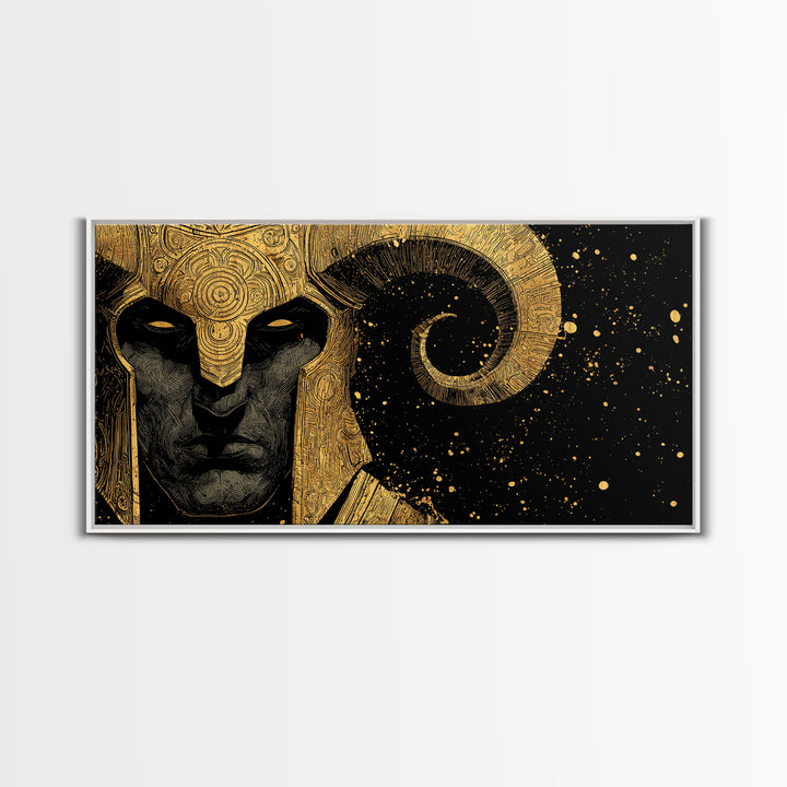 Hades Gold Canvas Art, Greek Mythology God of the Underworld, Dark Elegant Wall Decor, Mythical Warrior Artwork for Home