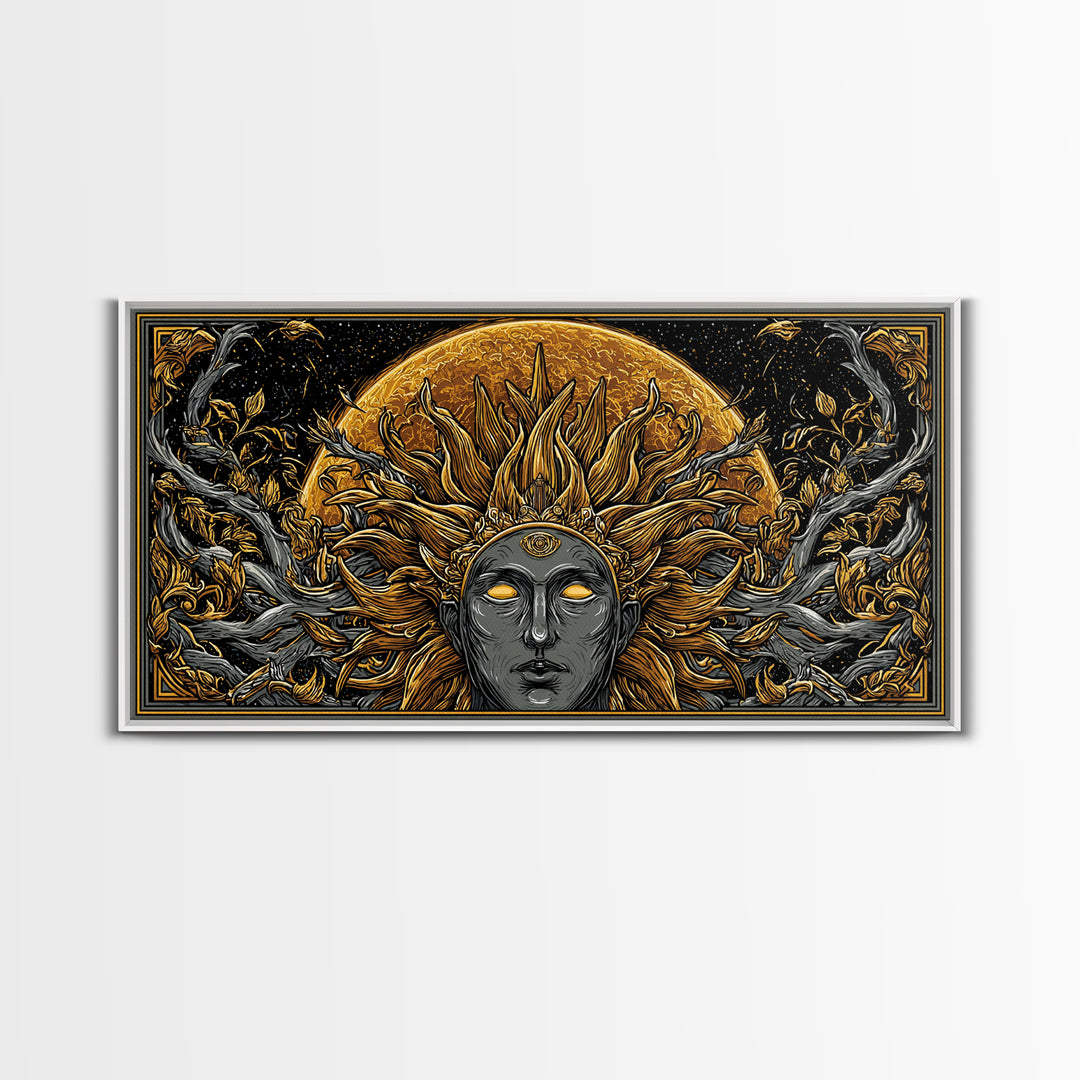 Helios Gold Canvas Print, Greek God Wall Art, Mythology Decor, Luxury Gold Artwork, Real Wood Frame Home Decor
