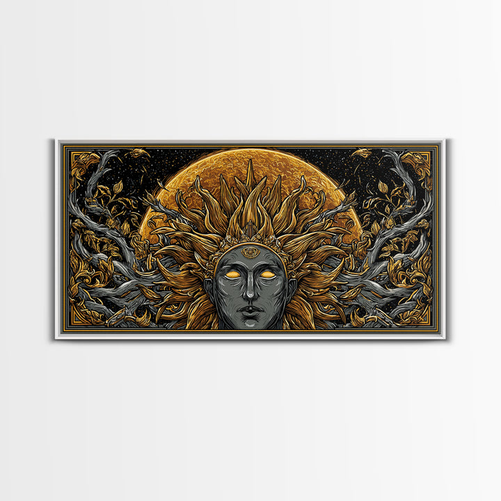 Helios Gold Canvas Print, Greek God Wall Art, Mythology Decor, Luxury Gold Artwork, Real Wood Frame Home Decor