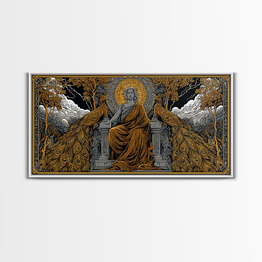 Hera Gold Canvas Print, Greek Goddess Wall Art, Mythology Decor, Luxury Gold Artwork, Real Wood Frame Home Decor