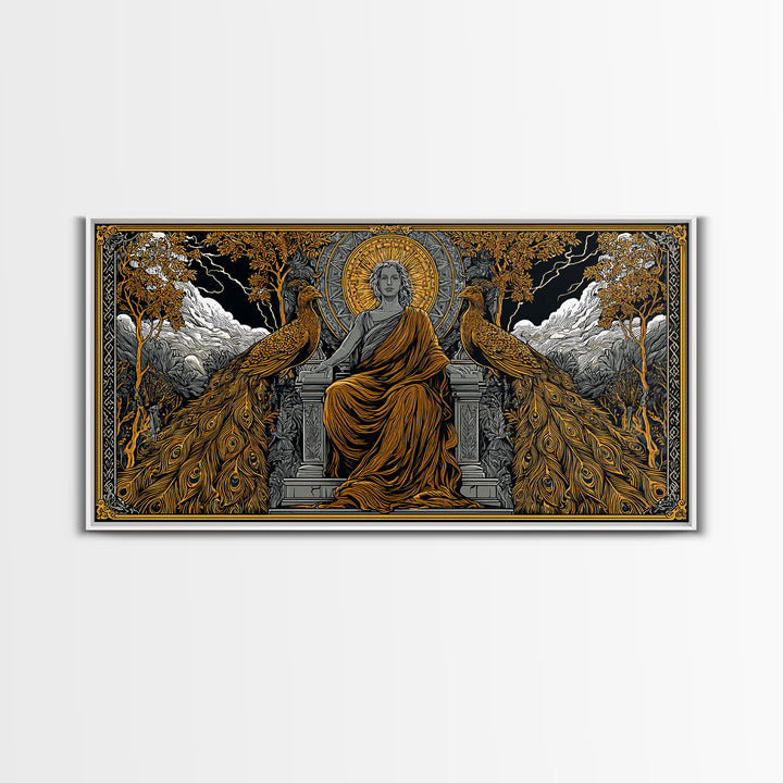 Hera Gold Canvas Print, Greek Goddess Wall Art, Mythology Decor, Luxury Gold Artwork, Real Wood Frame Home Decor