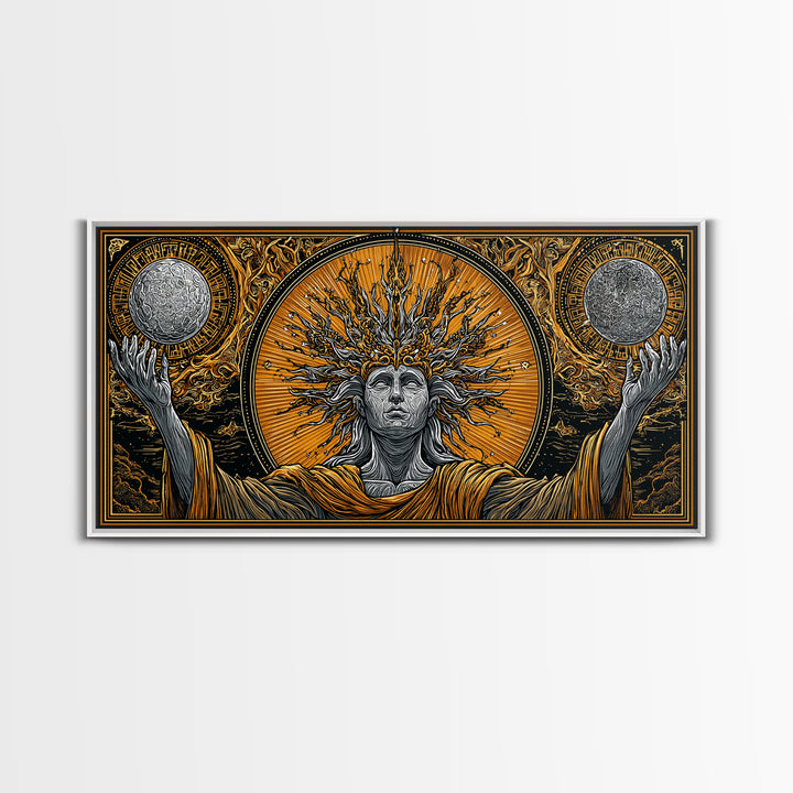 Hyperion Gold Canvas Print, Greek God Wall Art, Mythology Decor, Luxury Gold Artwork, Real Wood Frame Home Decor