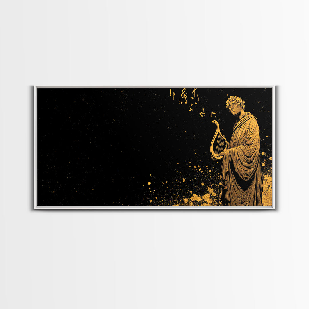 Orpheus Gold Canvas Print, Greek God Wall Art, Luxury Mythology Decor, Real Wood Frame Artwork, Elegant Lyre Musician Artwork