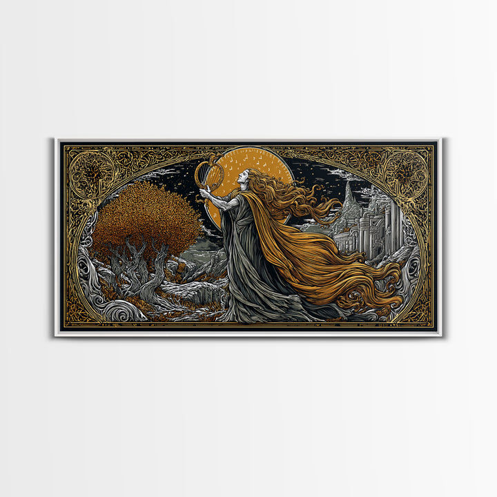 Orpheus Gold Canvas Art, Greek God Wall Decor, Luxury Mythology Wall Hanging, Real Wood Frame Print, Elegant Lyre Musician Wall Art