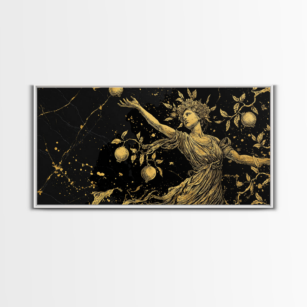 Persephone Gold Canvas Print, Greek Goddess Wall Art, Luxury Mythology Decor, Real Wood Frame Artwork, Elegant Harvest Goddess