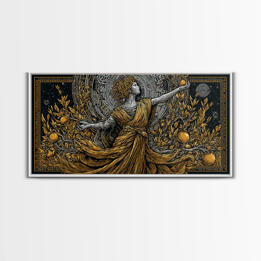 Persephone Gold Canvas Art, Greek Goddess Wall Decor, Luxury Mythology Wall Hanging, Real Wood Frame Print, Elegant Harvest Goddess