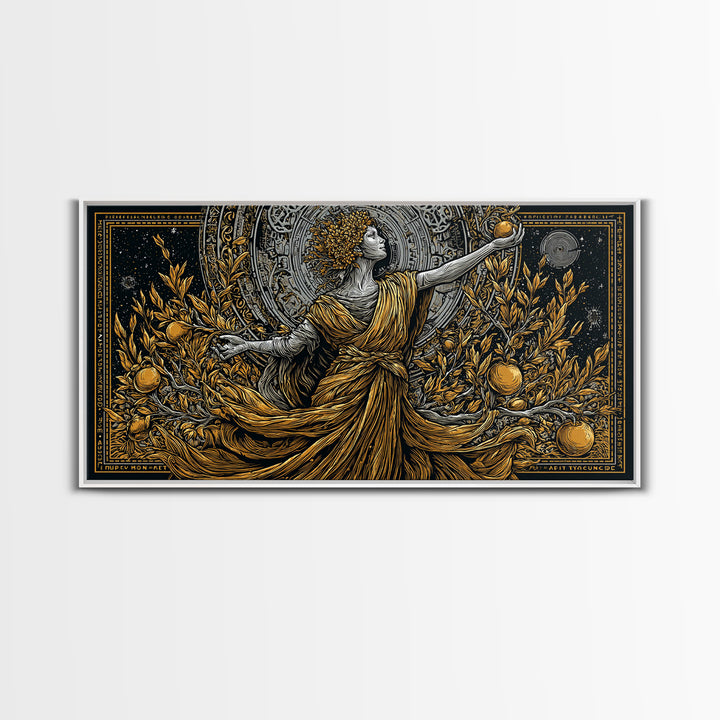 Persephone Gold Canvas Art, Greek Goddess Wall Decor, Luxury Mythology Wall Hanging, Real Wood Frame Print, Elegant Harvest Goddess