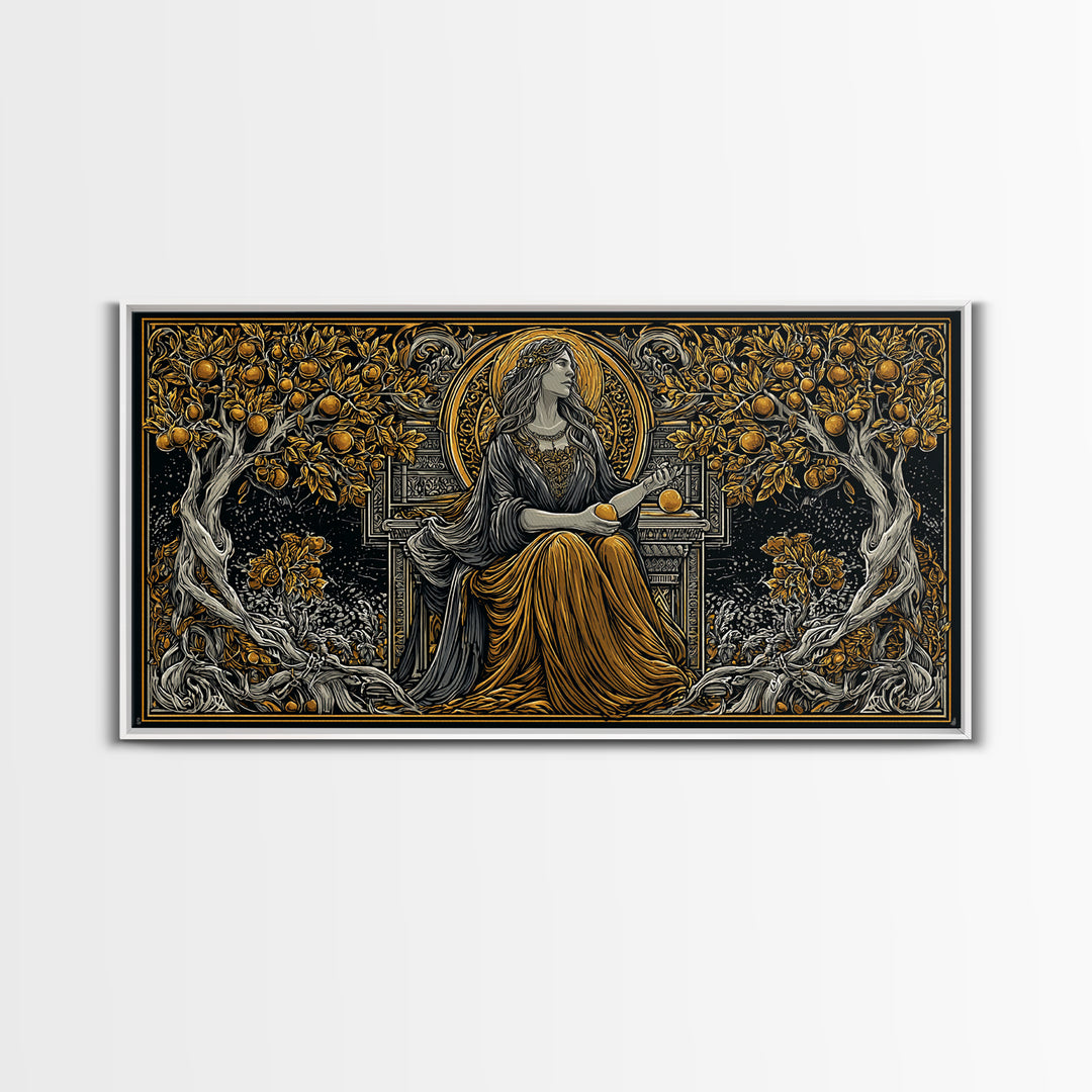 Persephone Greek Goddess Gold Canvas Print, Mythology Wall Art, Luxury Home Decor, Real Wood Frame, Elegant Gift Idea