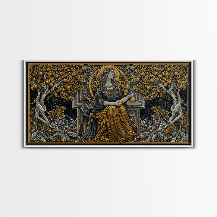Persephone Greek Goddess Gold Canvas Print, Mythology Wall Art, Luxury Home Decor, Real Wood Frame, Elegant Gift Idea