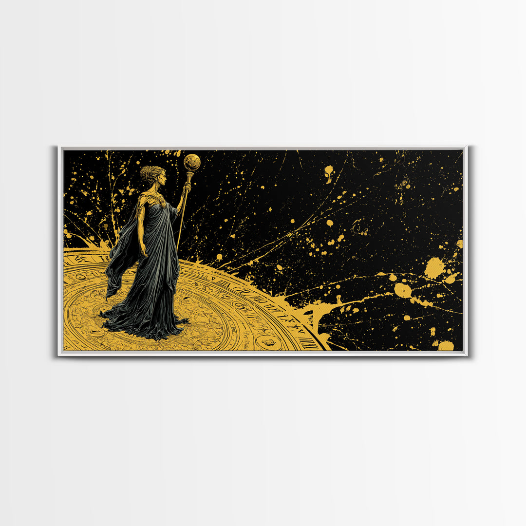 Phoebe Greek Goddess Gold Canvas Art, Mythology Canvas Print, Luxury Home Decor, Real Wood Frame, Classical Art Gift