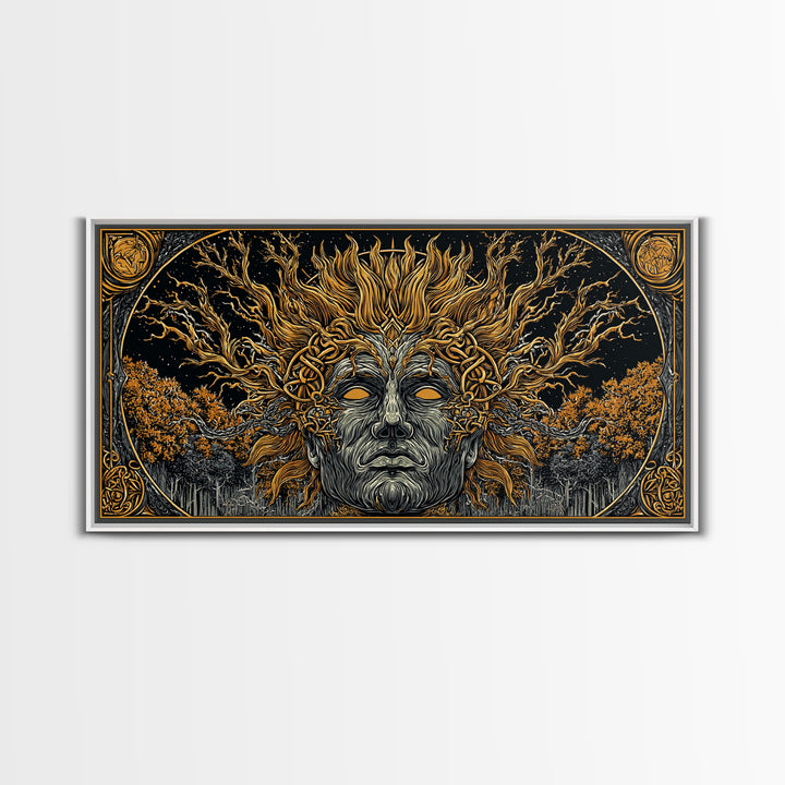 Prometheus Fire Bringer Gold Canvas Print, Greek Mythology Wall Art, Real Wood Frame, Titan Decor, Inspirational Gift