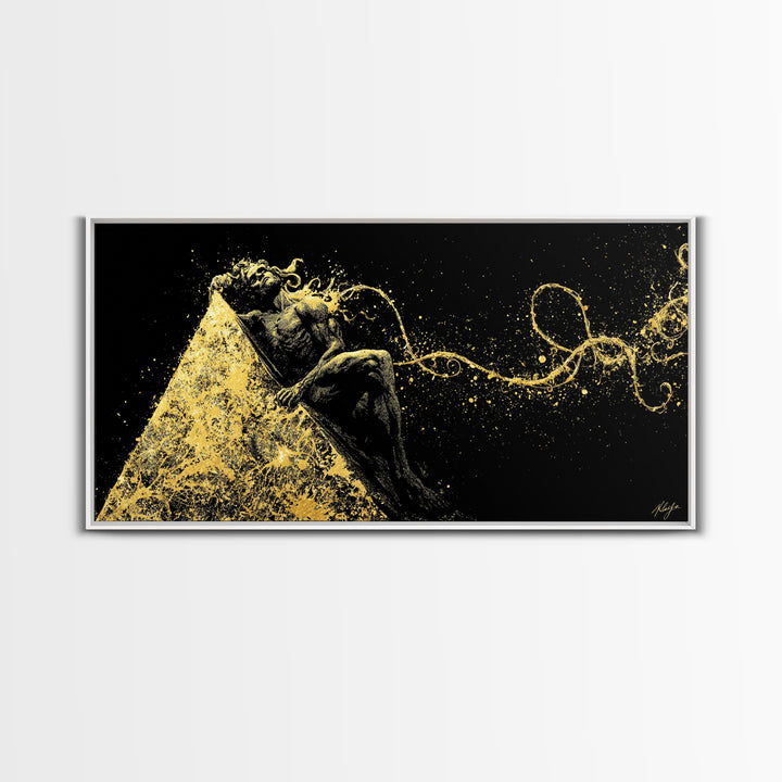 Prometheus Bound Gold Canvas Art, Greek Mythology Canvas Print, Real Wood Frame, Titan Wall Decor, Dramatic Art Gift