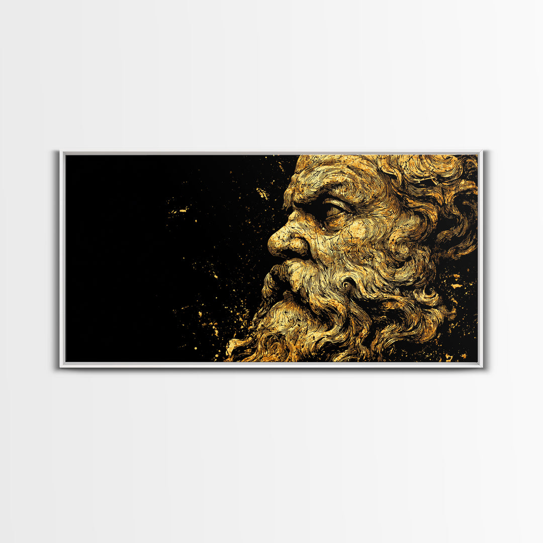 Socrates Greek Philosopher Gold Canvas Art, Ancient Philosophy Canvas Print, Real Wood Frame, Classical Wisdom Gift