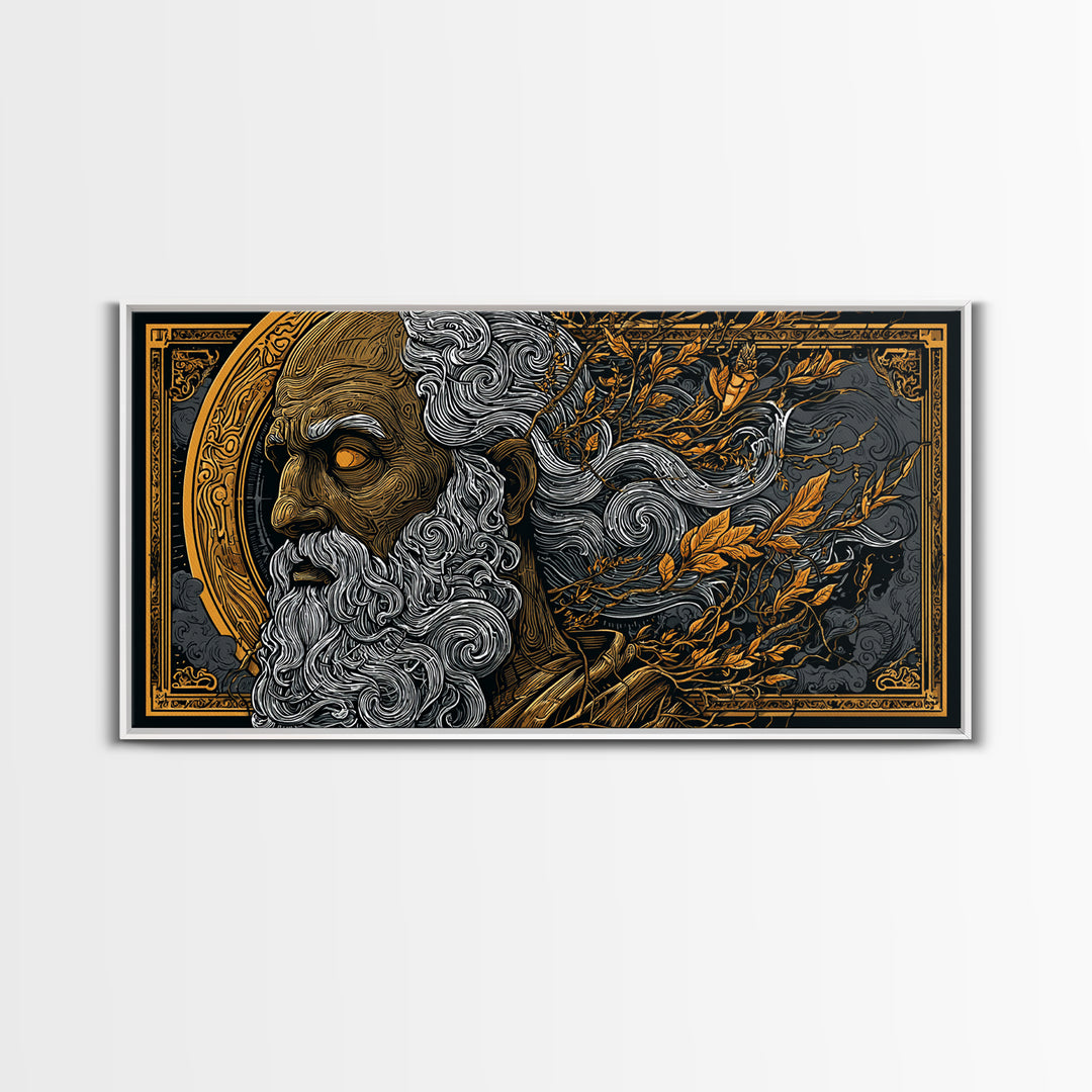 Socrates Gold Canvas Print, Real Wood Framed Greek Philosophy Wall Art, Luxury Mythology Inspired Canvas Artwork