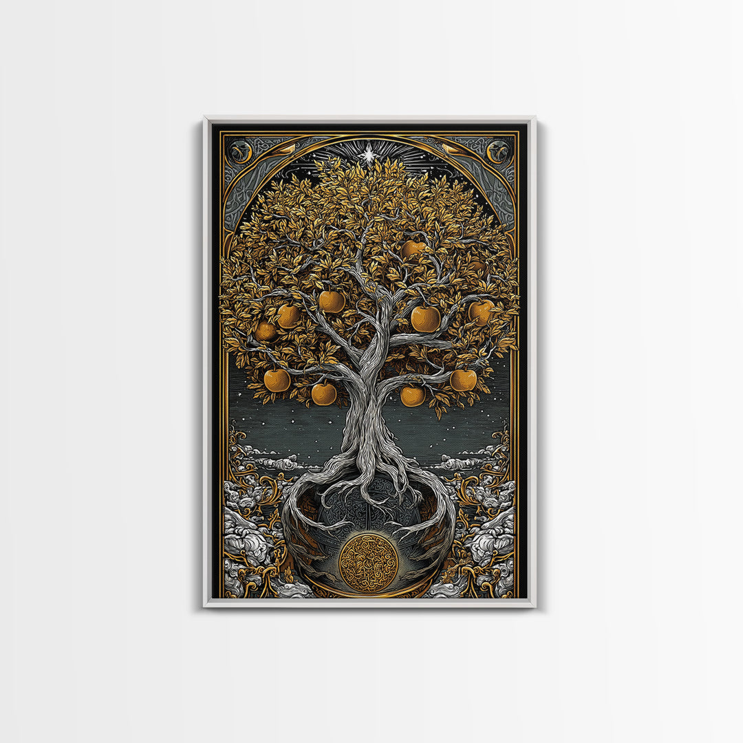 Tree Of Life Artwork, Mythical Golden Tree Wall Art, Canvas Gold Canvas Print, Real Wood Frame, Sacred Symbol Decor