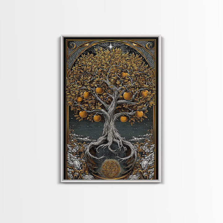 Tree Of Life Artwork, Mythical Golden Tree Wall Art, Canvas Gold Canvas Print, Real Wood Frame, Sacred Symbol Decor