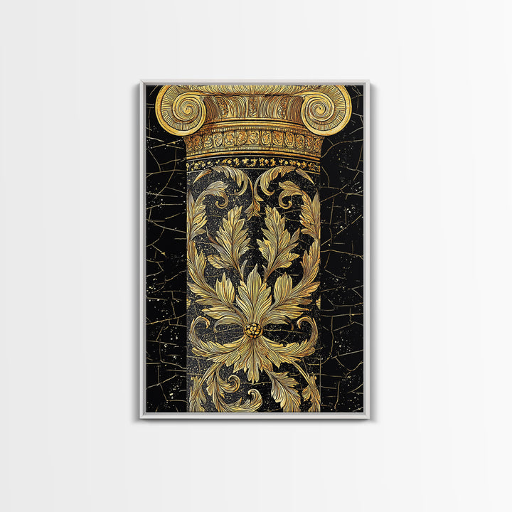 Greek Column Detail Artwork, Ornate Corinthian Pillar Wall Art, Canvas Gold Canvas Print, Real Wood Frame Classic Decor
