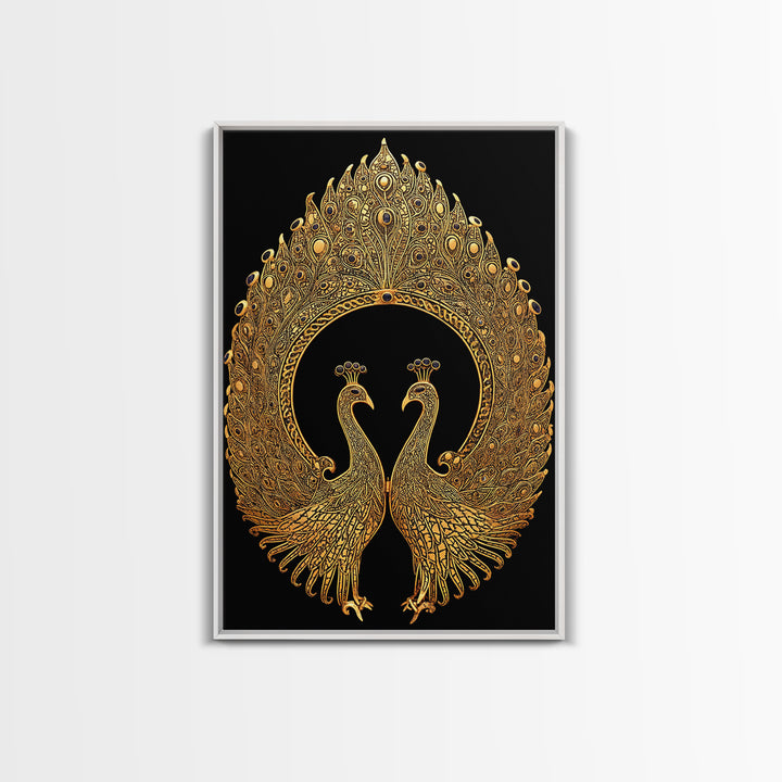 Canvas Gold Canvas Print, Ornate Peacock Wall Art, Mythology Inspired Decor, Real Wood Frame, Decorative Royal Artwork