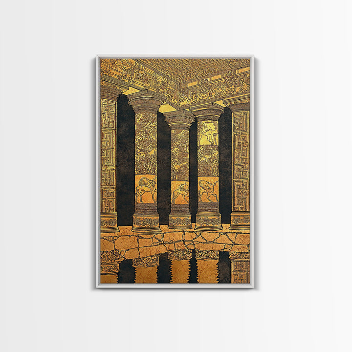 Ancient Greek Temple Columns, Canvas Gold Canvas Print, Classical Architecture Wall Art, Historic Decor, Real Wood Frame Artwork