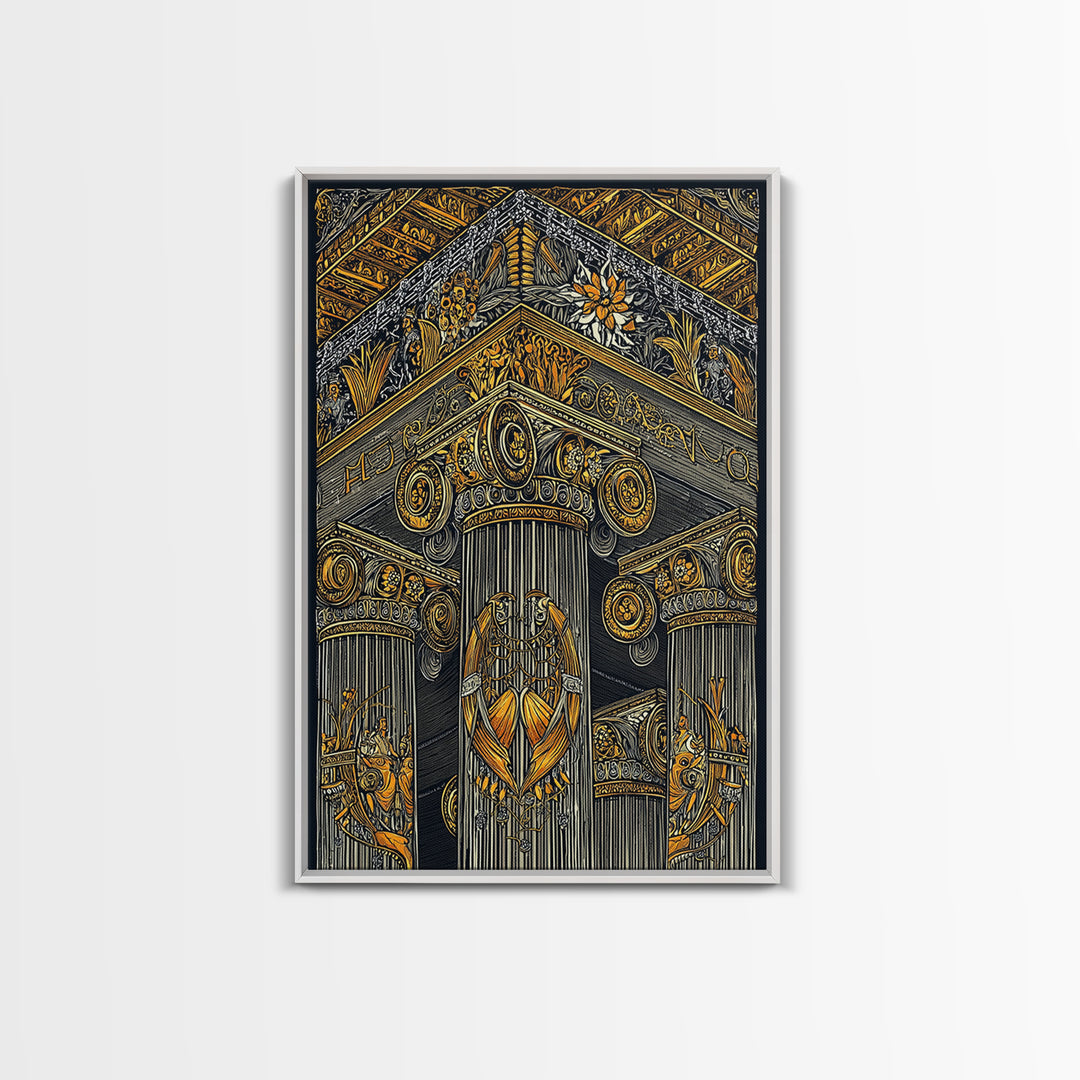 Ancient Greek Column Detail, Classical Architecture, Canvas Gold Canvas Print, Real Wood Frame Wall Art