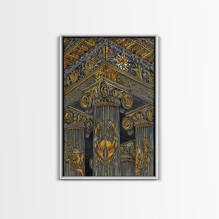 Ancient Greek Column Detail, Classical Architecture, Canvas Gold Canvas Print, Real Wood Frame Wall Art